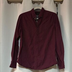 DENIM & FLOWER Ricky Singh Maroon Burgundy Polkadot Button Up SHIRT Men's long S